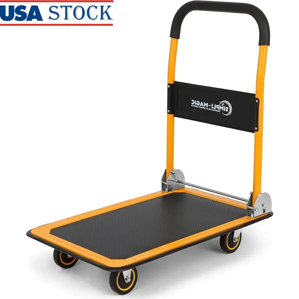 Push Cart Dolly Moving Platform Hand Truck Foldable 360 Degree Swivel Wheels Durable Storage Utility 440lb Weight Capacity