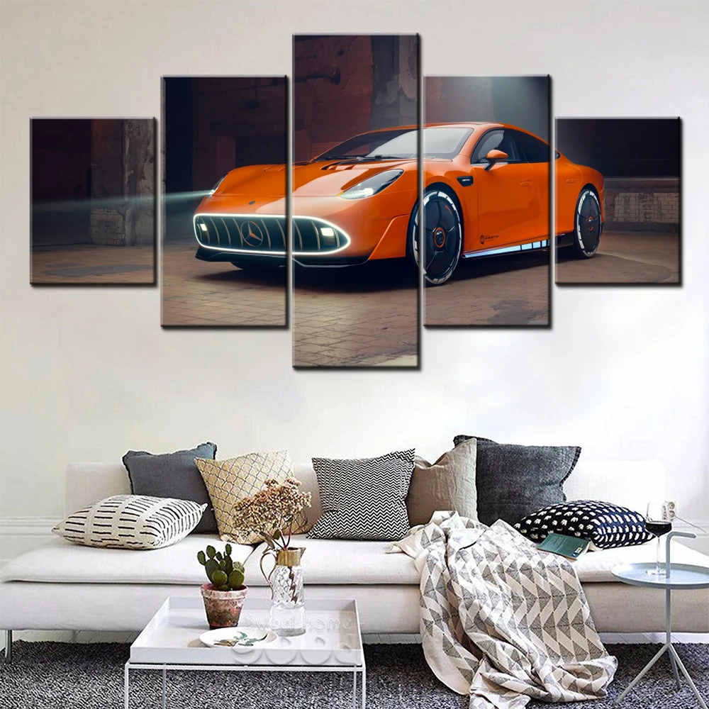 5 Pieces Canvas Wall Arts Poster Painting Cars Concept AMG GT XX 2025 Wallpaper Home Decor Picture Printing For Living Room