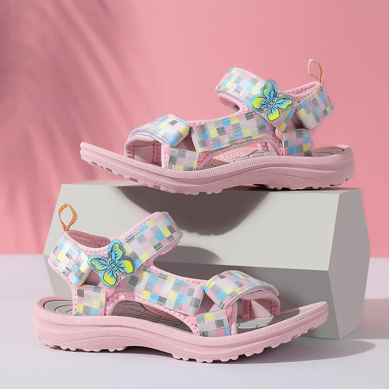 

Children's Sandals 2024 Sweet Style Girls' Sandals Medium and Large Children's Soft Sole Girls' Comfortable Beach Shoes