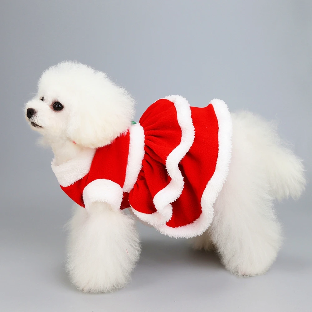 Dog Christmas Dress Winter Soft Warm Dog Clothes Cute Dog Princess Dresses Pet Dress Skirt for Holiday Party Christmas Costume