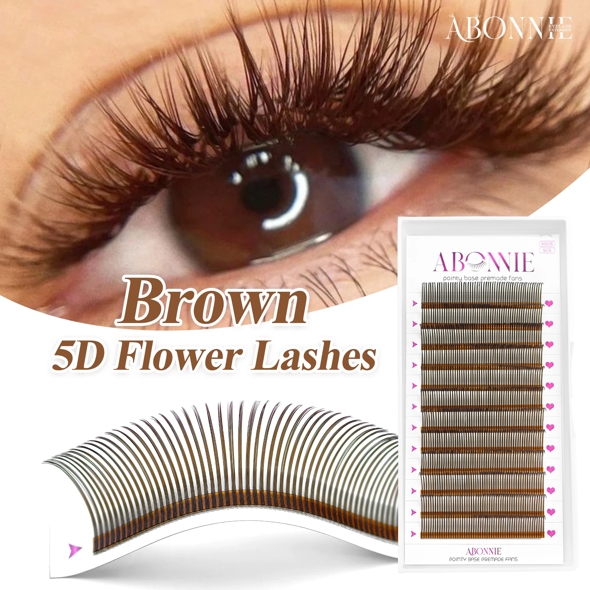 ABONNIE Cocoa Brown 5D Individual Lashes Russia Volume Spikes Lashes Cluster Eyelash Extension False Eyelashes Easy Fan Volume