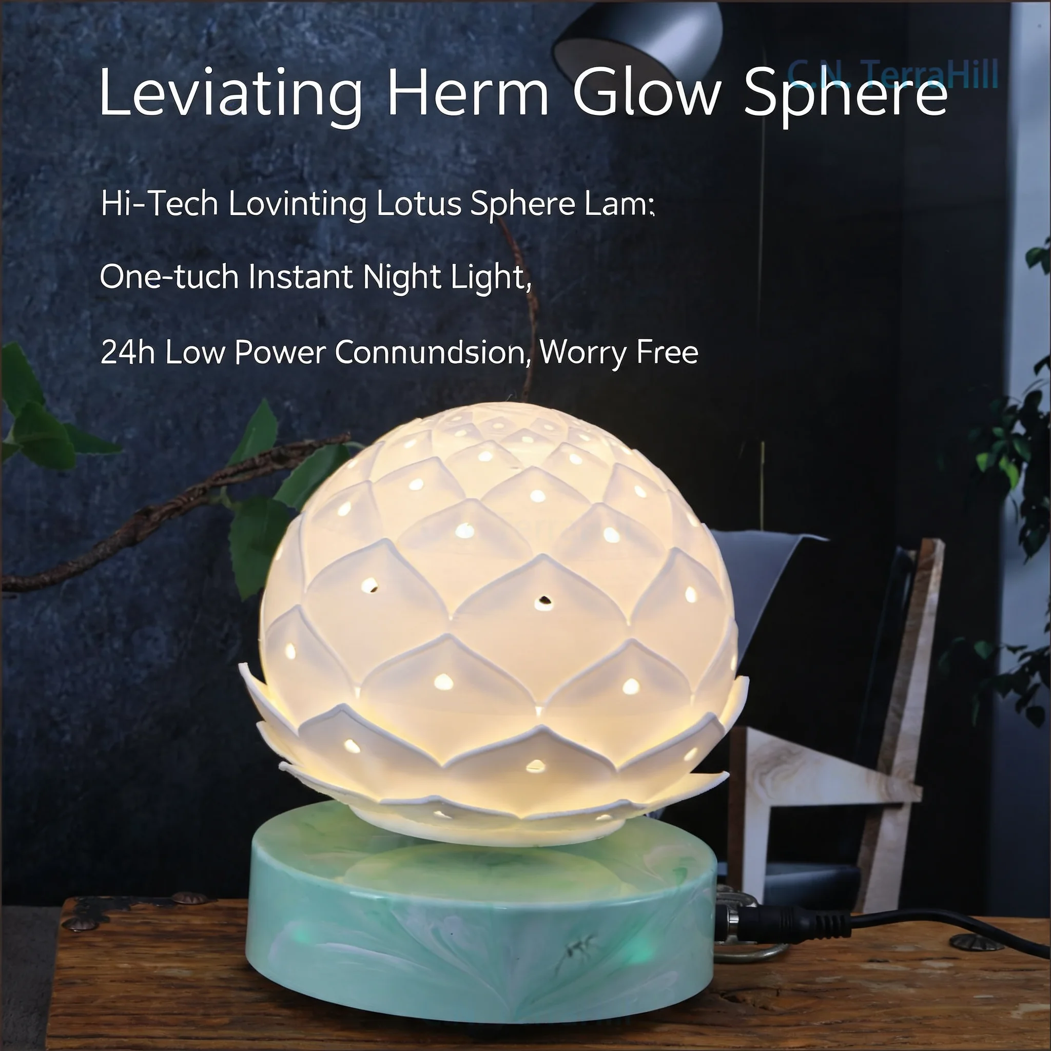 3D Printed Magnetic Levitation Lotus Flower Night Light, Floating Desk Decor, Creative Gift for Home Office