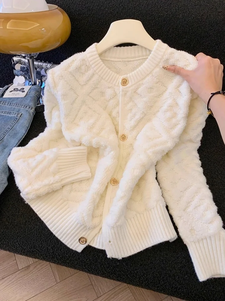 

Autumn Winter Women's Knitted Open Cardigan Long Sleeve round Neck Loose Fit Cashmere Sweater Outerwear