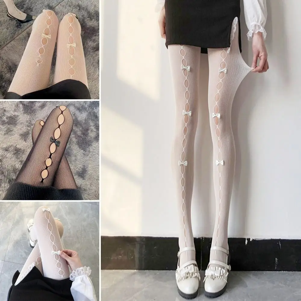 

Cute Lolita Cosplay Socks Bowknot Sexy Fishnet Silk Stockings Lace Hollow Out Stockings Prolple