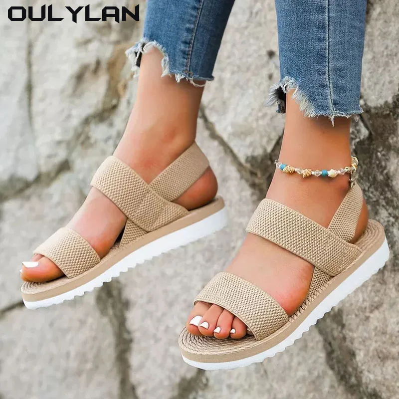 Women Lightweight Heels Sandals Comfortable Soft Bottom Flats Slip On Flats Shoes With Platform Thick Heels Sandalias