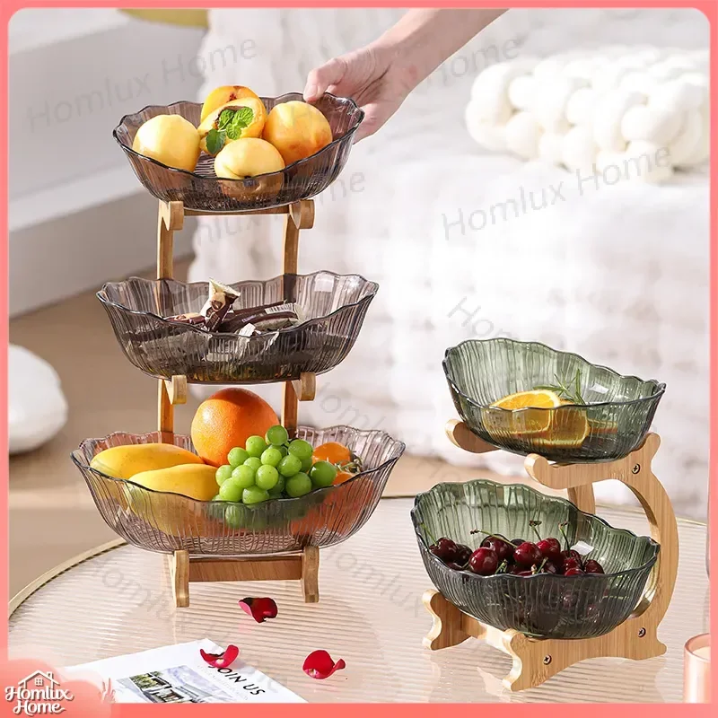 Wholesale Multi-Layer Bamboo Fruit Tray for Living Room Coffee Table Dried Fruit Candy Snack Storage Large Capacity Serving