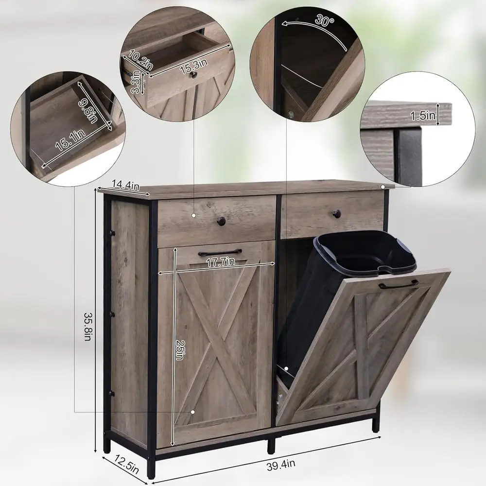 Double Out Trash Cabinet 10 Gallon*2,Kitchen Garbage Cabinet | Pet-Proo Standing Hidden Dual Laundry Sorter,W/Hideaway Der,or Ki