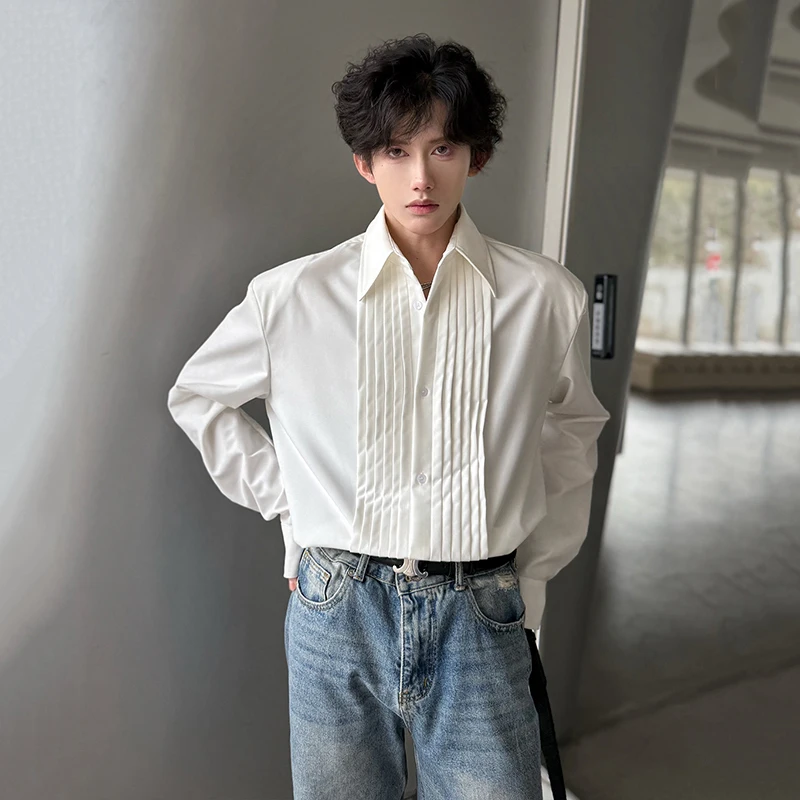 

Men's Shirts Long Sleeve New Spring Fold Design Fashionable Turn-down Collar Male Single Breasted Clothing Spring 9W1756