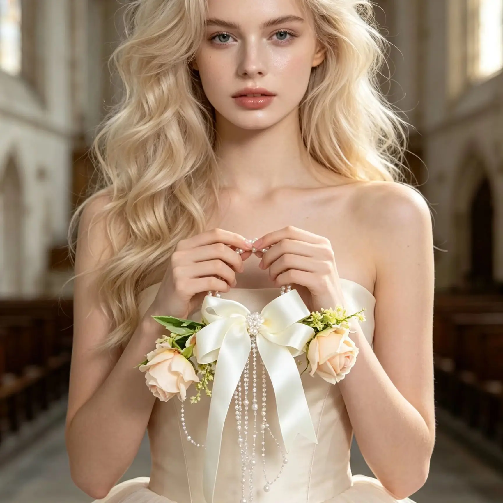1 Piece of Vintage Rose Pearl Hand-Held Heart-Shaped Bouquet, Elegant Lace Wedding Dress Bridal Wedding Accessory