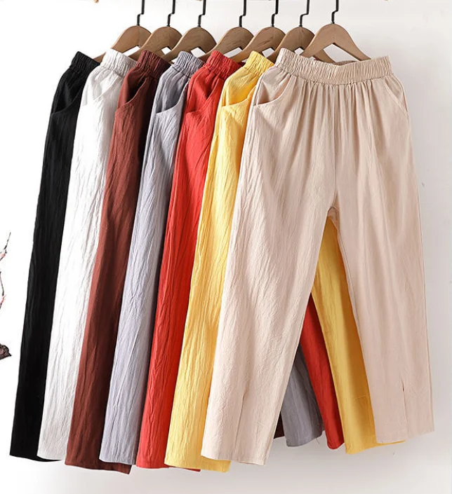 Haren Pants Women Spring Summer Loose Pocket Fitting Ankle Pants Casual Pants Plus Size Carrot Pant