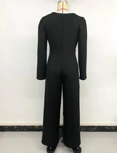 New Elegant Women's Jumpsuits Temperament Commuting Fashion Autumn Contrasting Long Sleeve Double Breasted Jumpsuit for Women