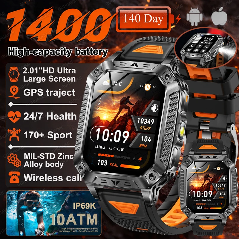 2026 Nieuwe 1400mAh Batterij Smart Watch GPS-pad Bluetooth Oproep 10ATM Waterdicht Zwemmen Sport Hardlopen Wandelen Buiten Militaire Smartwatch