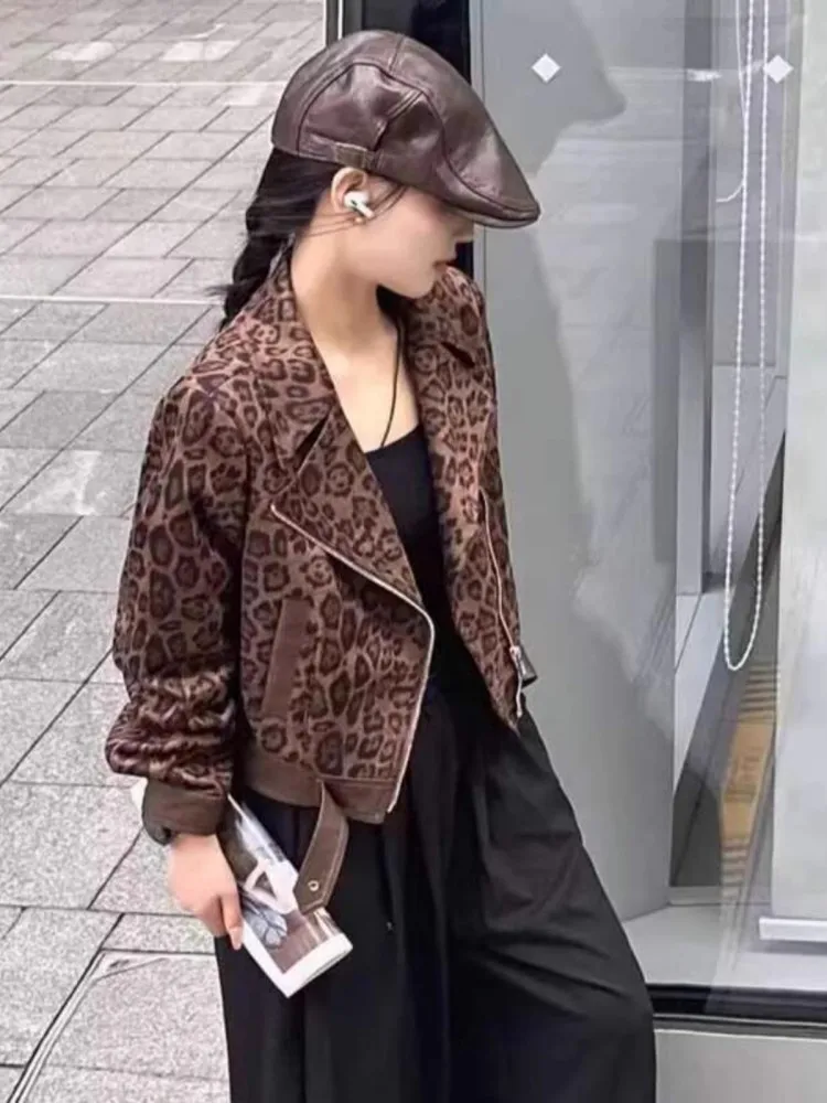 Leopard Print Lapel Short Jacket Women'S Autumn And Winter New Popular Item Retro Small And Fashionable Versatile Top