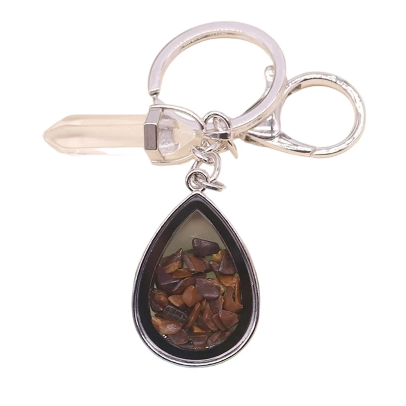  Natural Stone Crystals Heart Photo Frame Keychain Pendant For Keys And Gifts
