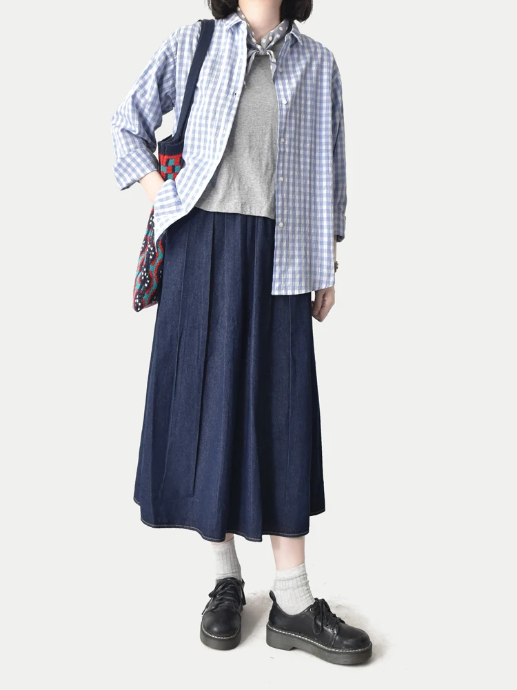 

Blue Plaid Long Sve irt Casual Commute Versatile Loose Fit Women's Cotton Polyester Spring Autumn Button up Top
