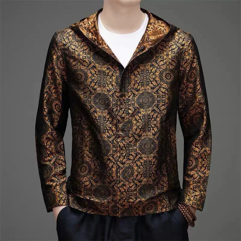 メンズ中国風ジャケットアウターカジュアル中年長袖シャツお父さん服秋の新ファッションエスニックチュニックトップ