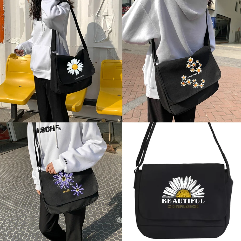 Joker Crossbody Bag Multifunctional Adjustable Shoulder Strap Commuter Bag Large Capacity Shoulder Bag Daisy Pattern