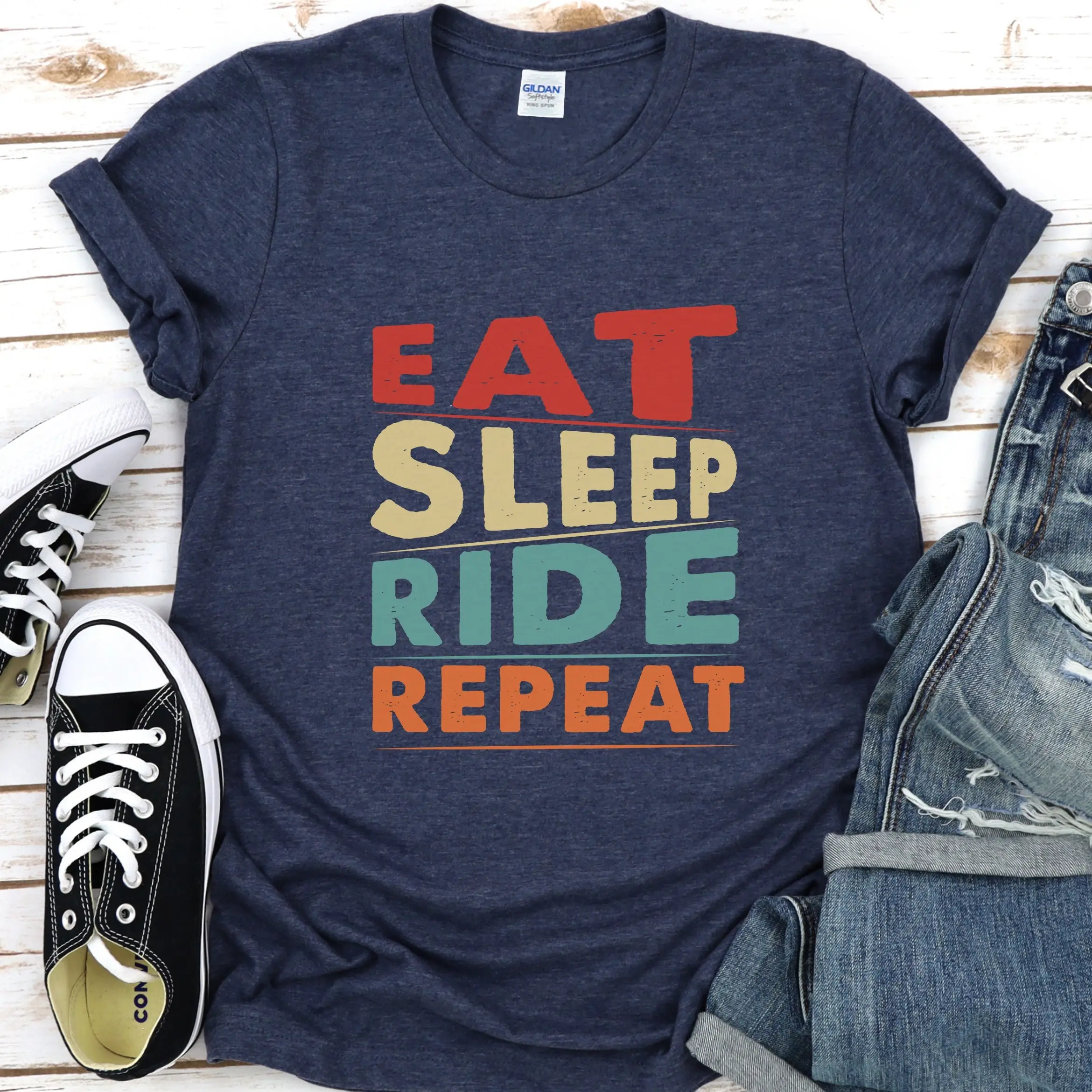 Funny Biker T Shirt Eat Sleep Ride Repeat Motorcyclist s Motorcycle Bike Dad Husband