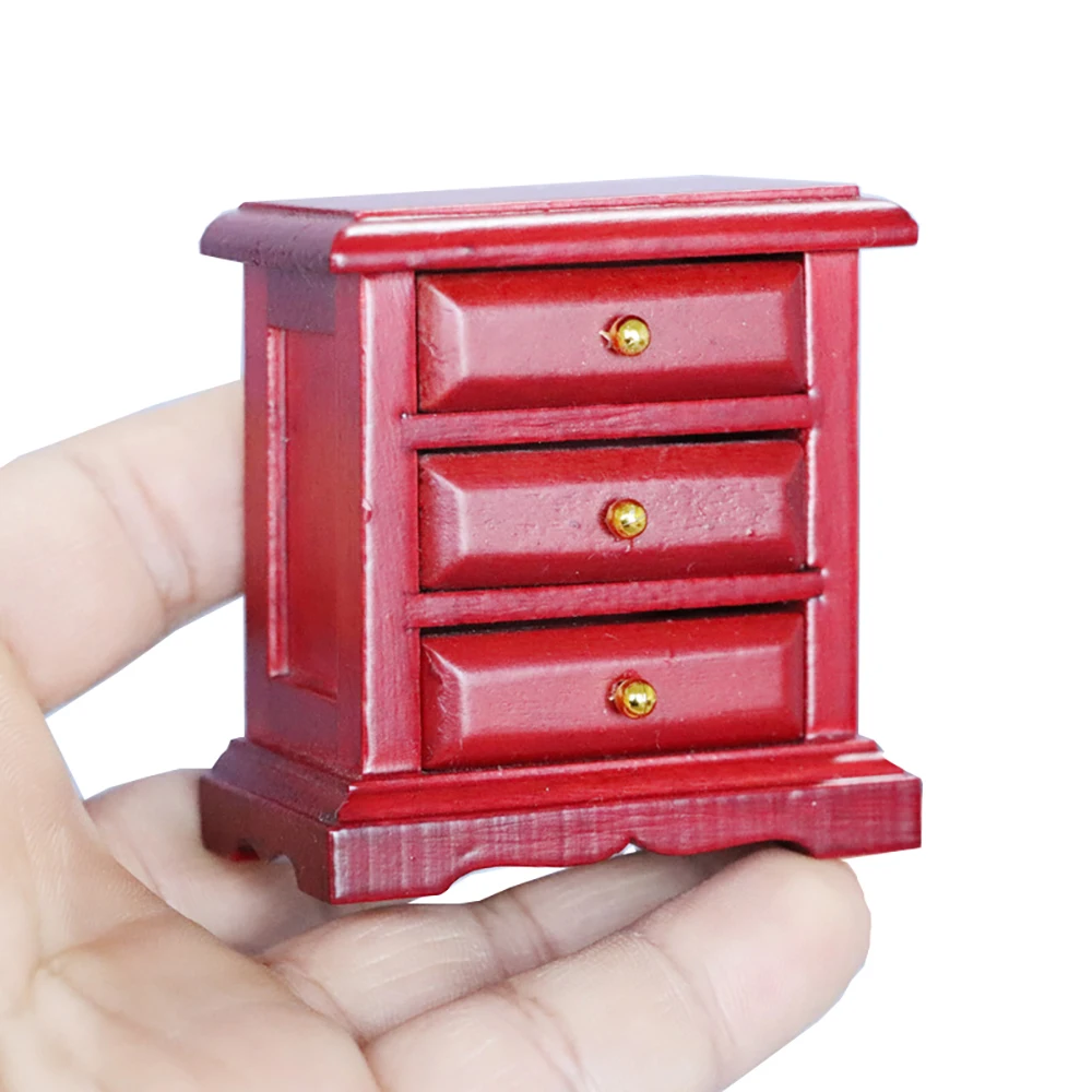 1/12 Dollhouse Miniature Bedside Table with Three Drawers Mini Cupboard Model Toy Doll House Accessories Decoration ob11 bjd