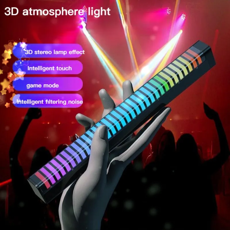 Rgb led carro sala de estar música ambiente sincronização luz da noite 3d som sensível colorida atmosfera desktop jogo luz 1 pacote de 2