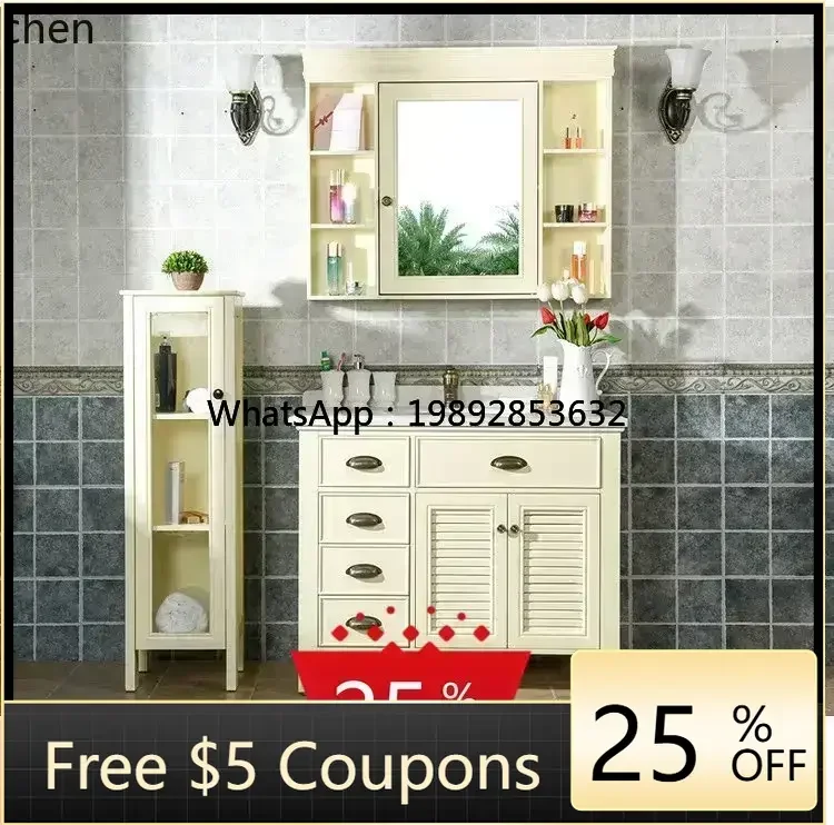 U8 solid wood bathroom cabinet combination floor-to-ceiling green face wash station toilet wash basin cabinet