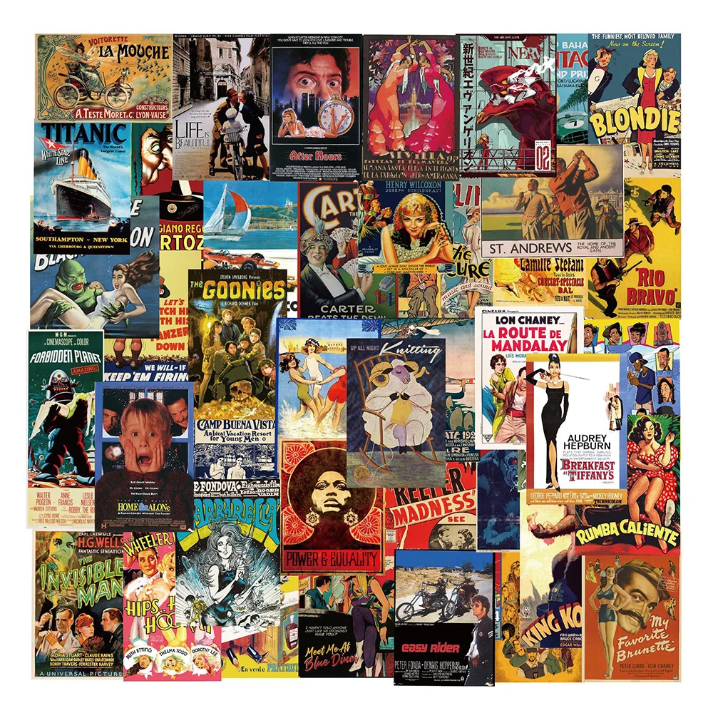 

10/30/50/100pcs Classic Retro Movie Posters Stickers Vintage Cartoon Decals DIY Suitcase Guitar Laptop Sticker Fun for Kids Toys