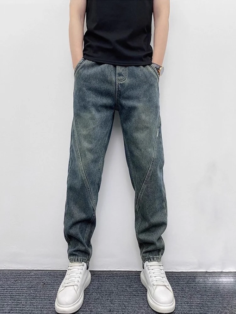 

Американские синие джинсы в стиле ретро, мужские свободные прямые повседневные длинные брюки, брюки Харлан, осенне-весенний модный тренд