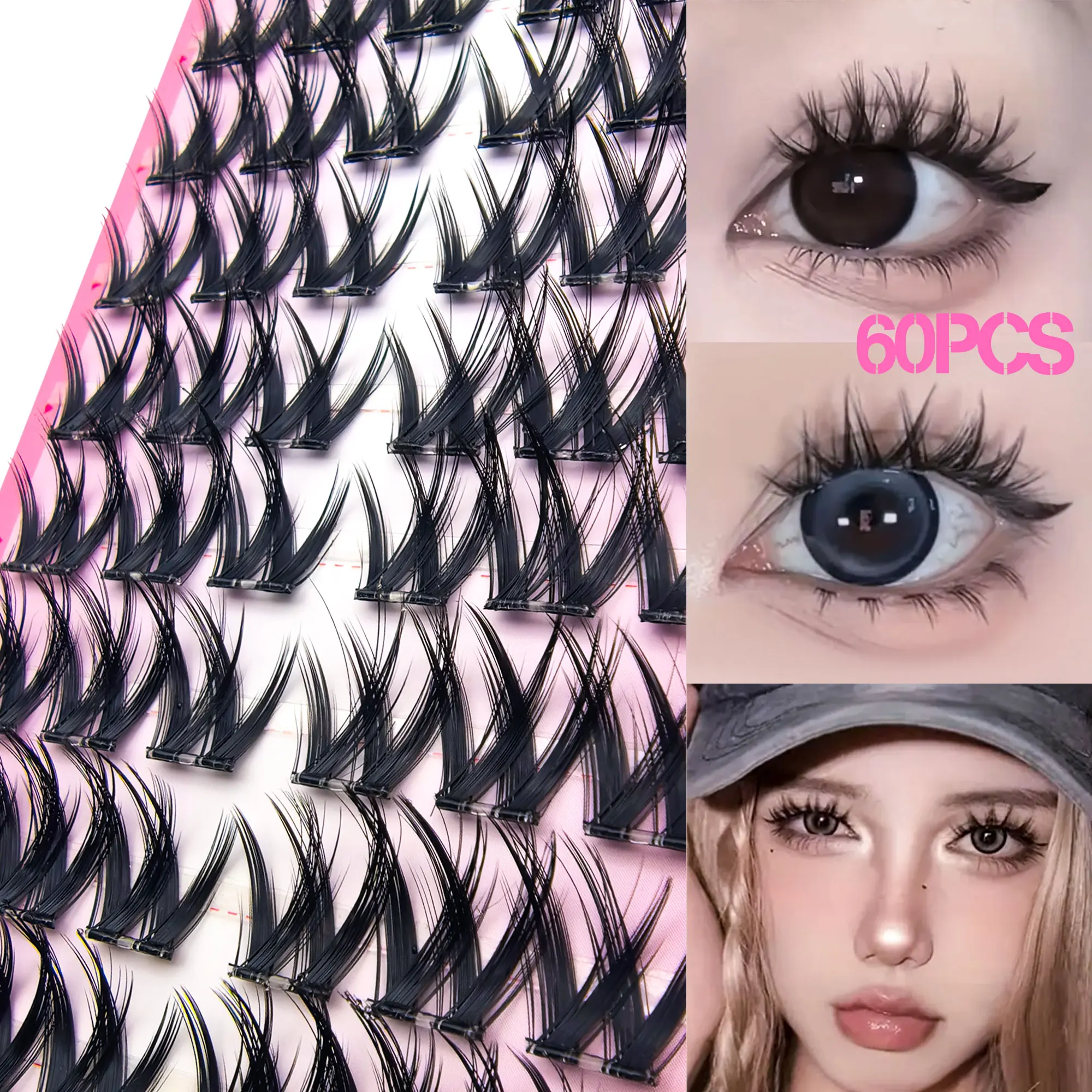 接着剤不要のつけまつげ10列、様々なスタイルでコミックメイクを演出、超軽量で超薄型、セグメント化されたつけまつげ