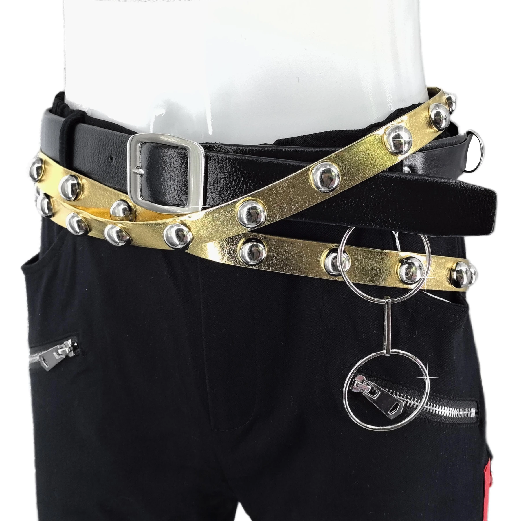 Handmade Dress Up Michael Jackson PUNK BAD Tour Performance Metal Rivet Leather Golden & Black Belts