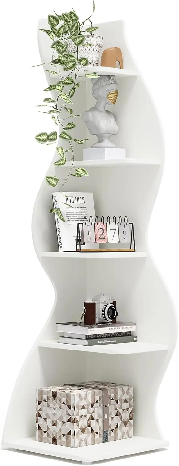 Corner Shelf, Modern 5-Tier Wall Corner Bookshelf, Stylish Corner Small Bookcase Storage Rack Plant Stand with Unique