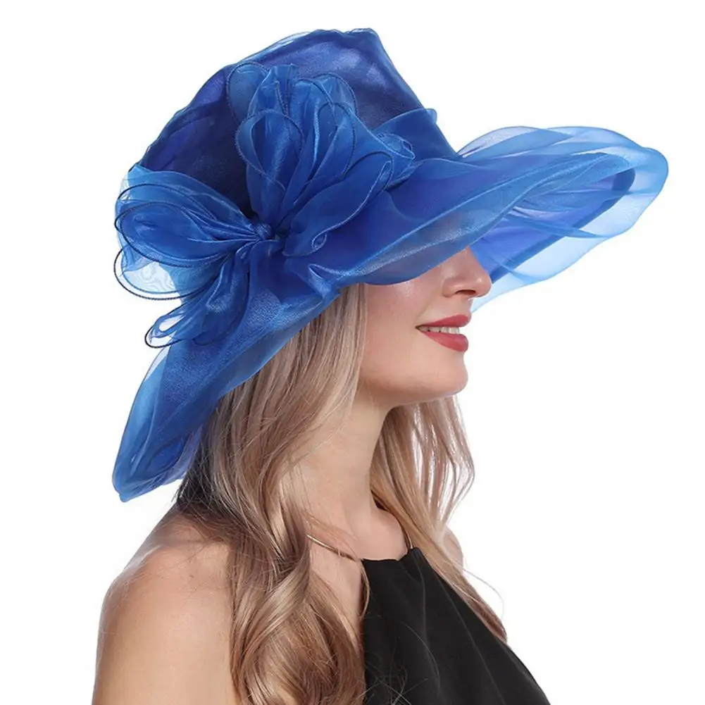 Breathable Sun Hat Adjustable Sun Hat Women Sun Hat with Organza Bowknot Wide Brim Uv Protection Cap Lightweight for Summer