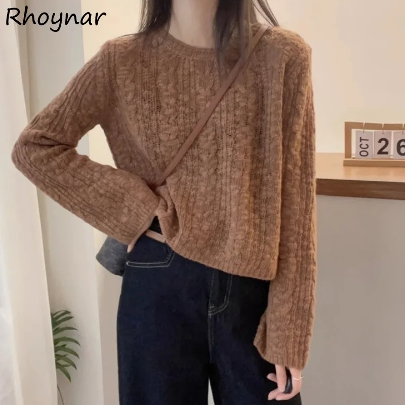 Solid Sweater Pullovers Women Autumn Chic Korean Fashion Lazy Style Loose Cozy Streetwear Simple All-match Minimalist Attractive