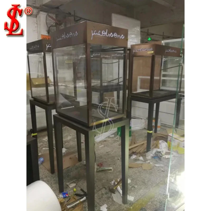 custom.Minimalist LED Lit Recyclable Jewelry Showcase Museum Display Cabinet with Tempered Glass