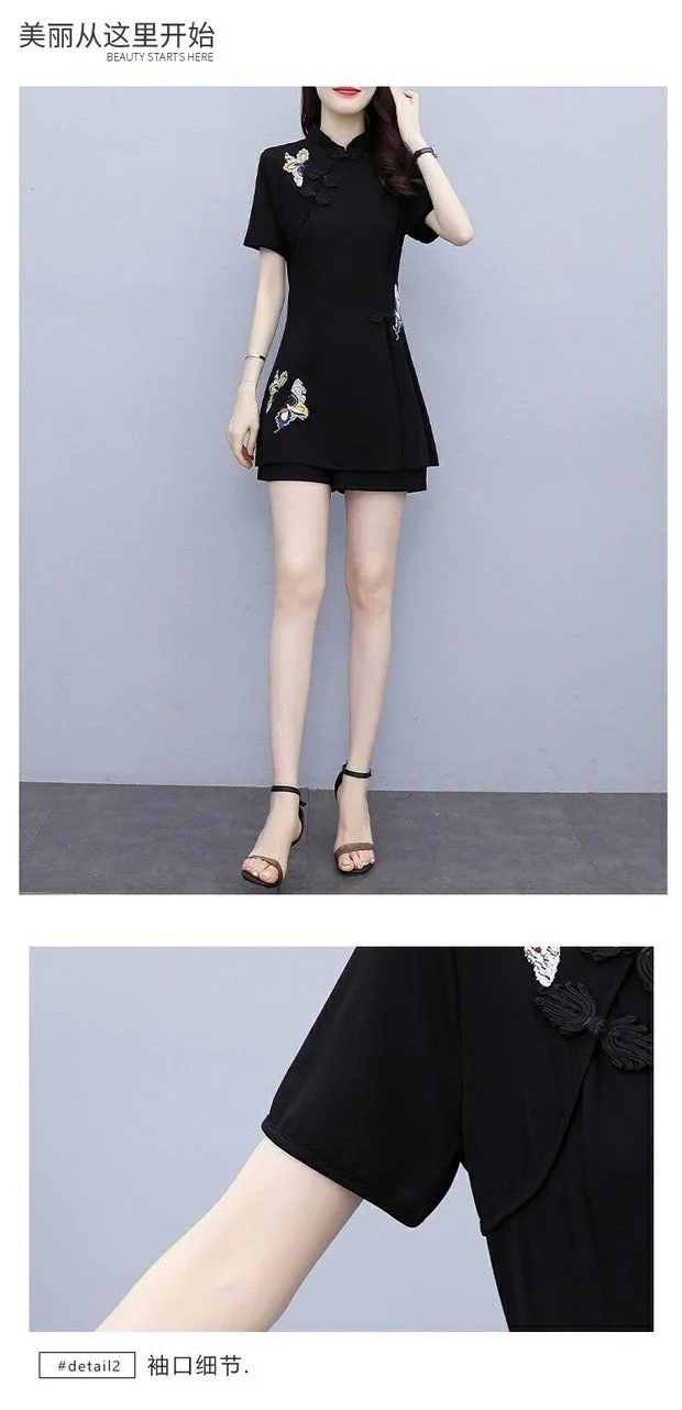 Frauen Anzug Chinesischen Stil Kleidung Zwei Stück Sets 2025, Sommer Neue Crop Top Und Shorts Retro Cheongsam Outfits Passenden für Frauen – Detail 24