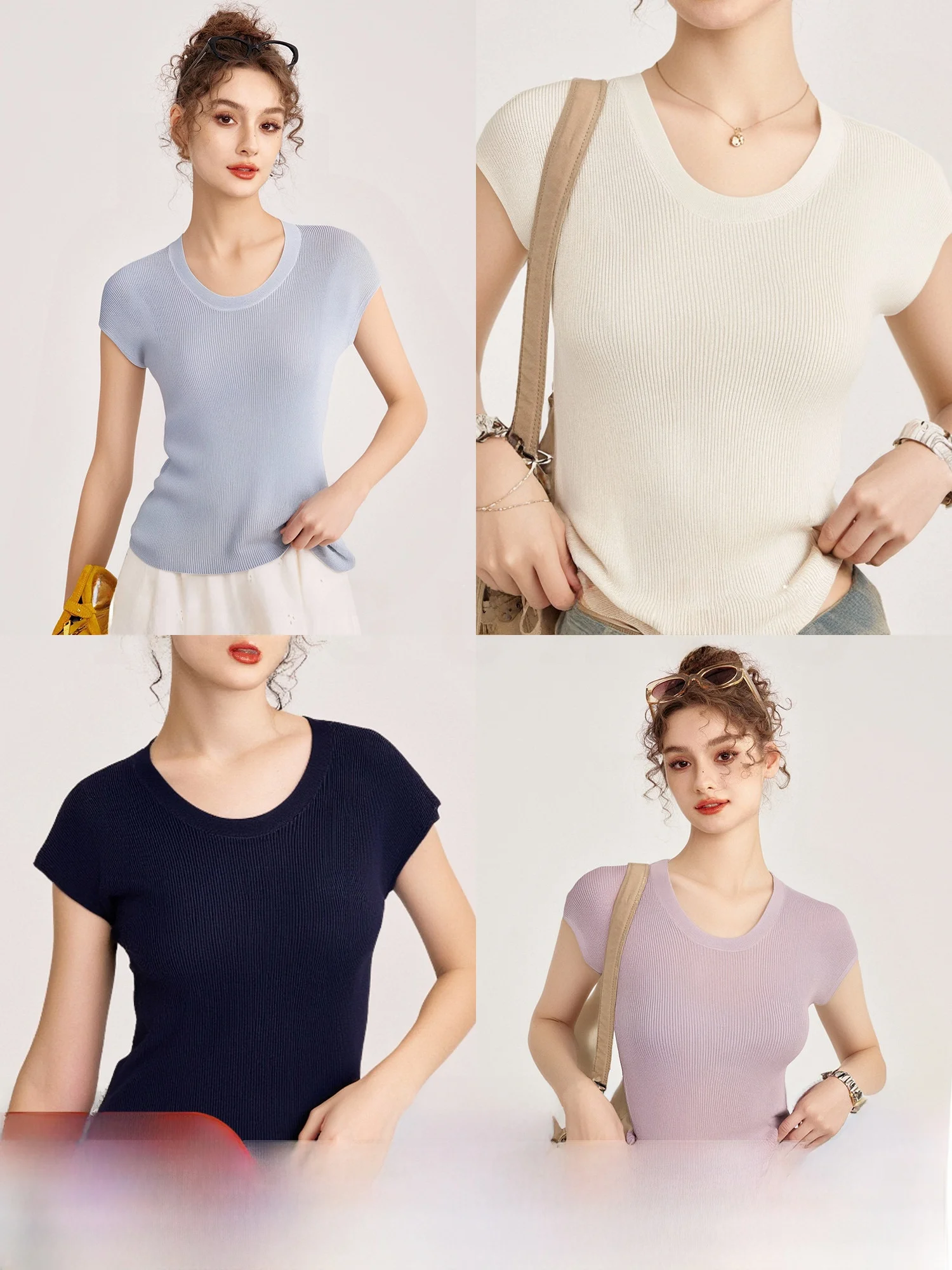 

Мягкий классический женский трикотажный топ с U-образным вырезом и коротким рукавом из шелкового волокна Lenzing Lyocell, для повседневной носки, стандартный крой, весенний, тонкий