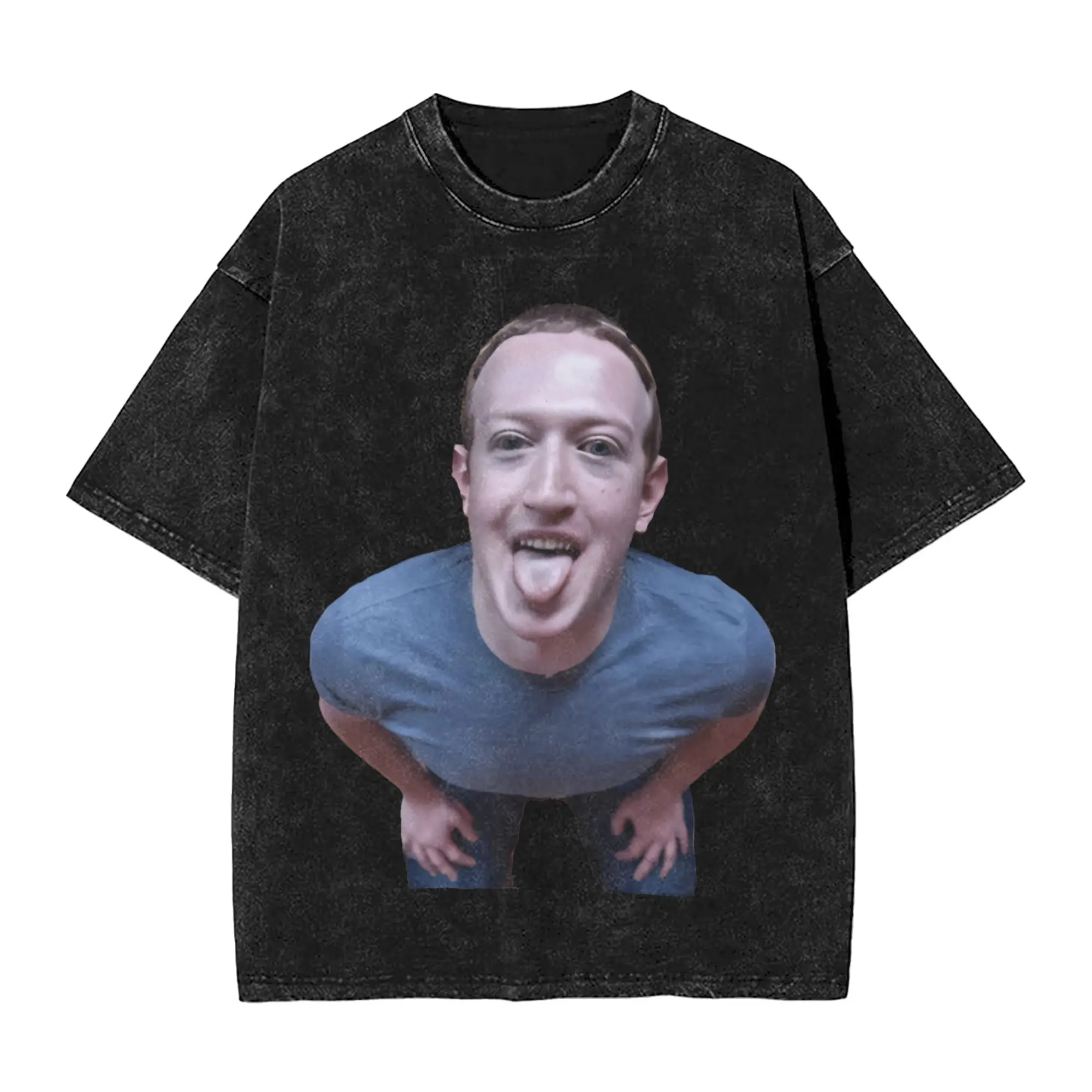Mark Zuckerberg On His Knees Outfit Washed T Shirt Men Women Streetwear Hip Hop T-Shirt Printed  Tees Short Sleeve