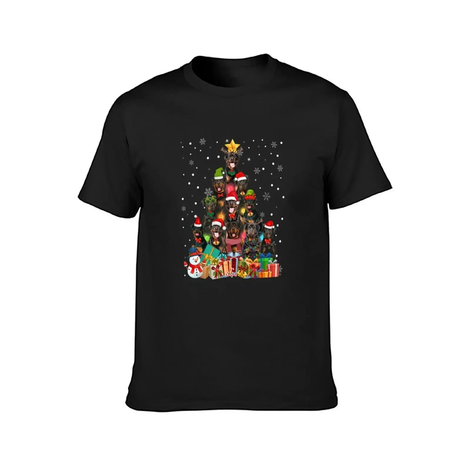 Grappige Kerstboom Kerstverlichting Rottweiler Hondenliefhebber T-Shirt Plus Size Tops Zomer Tops Vintage Anime Shirt T Shirts Voor Mannen