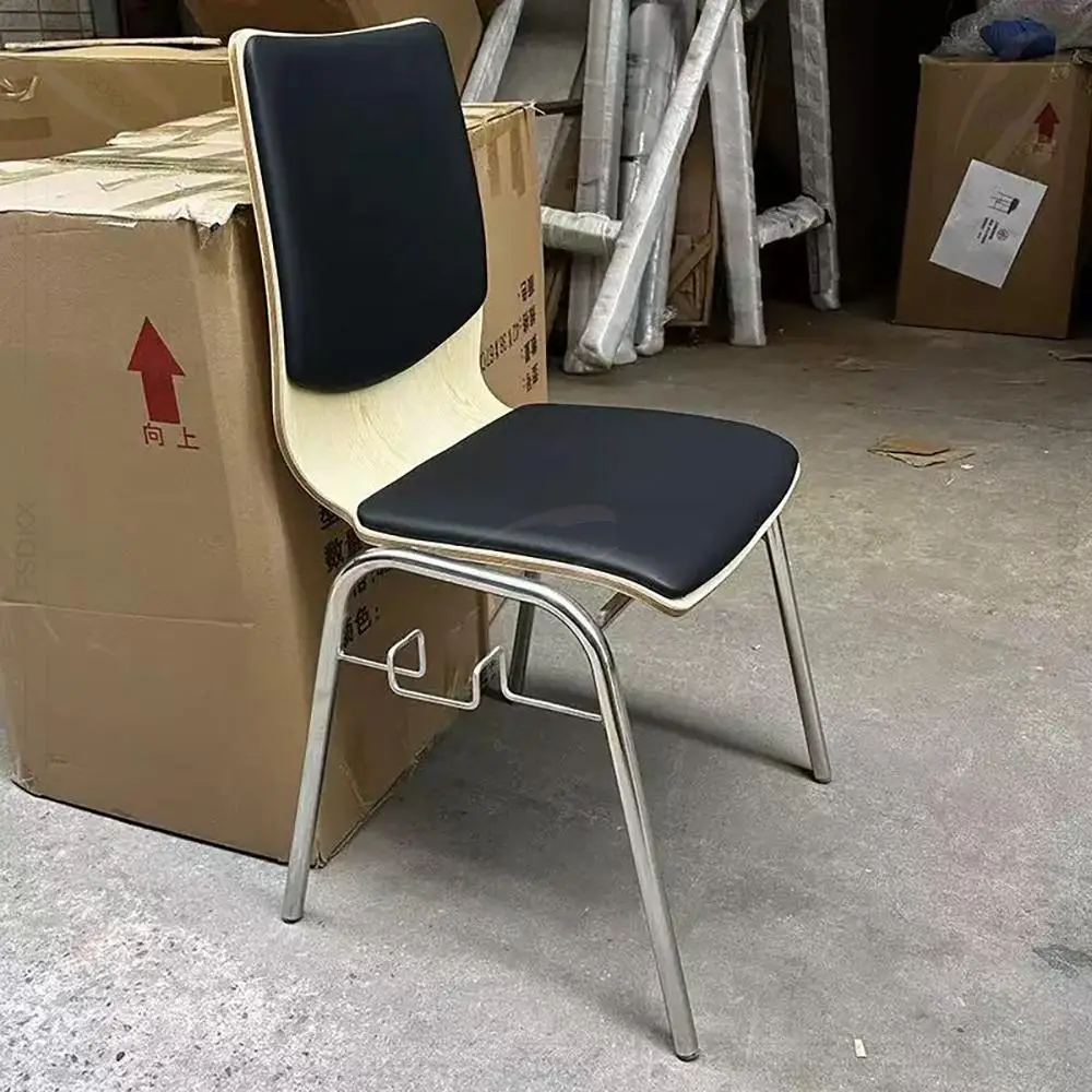 Nordic Rattan Chair Leather Seat Chair Stainless Steel Frame Dining Chair for Restaurant Use