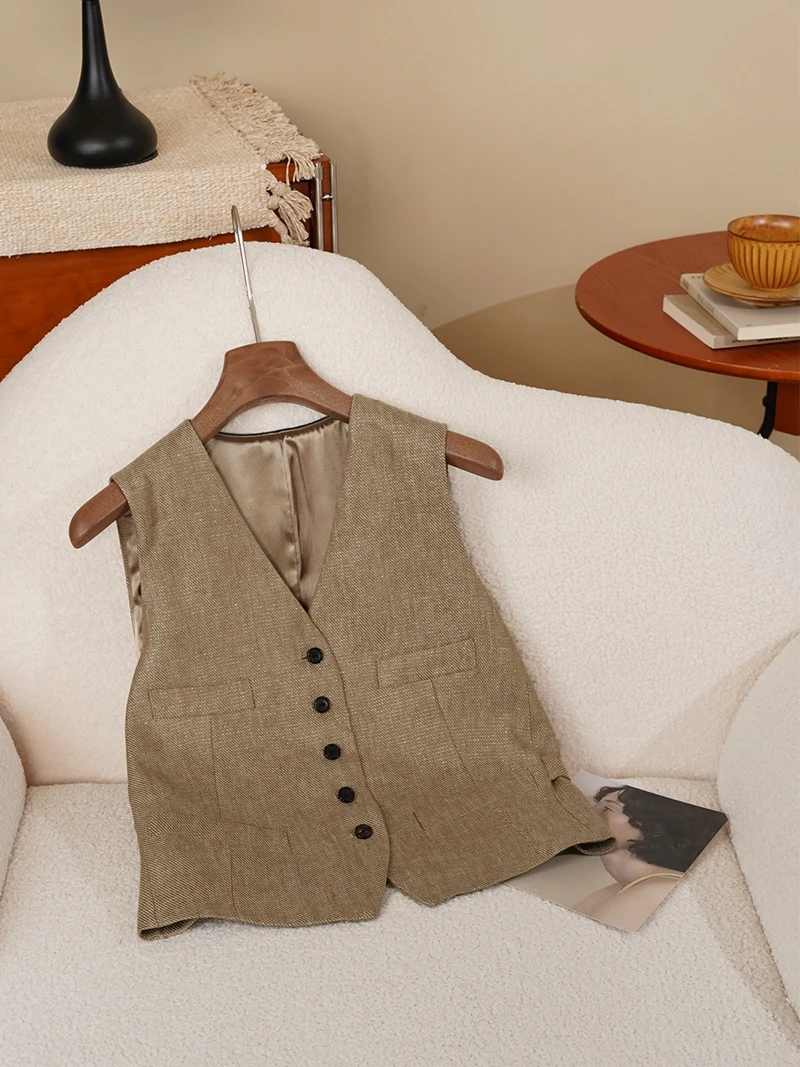 

Retro Sle ort Svel Jaet with Belt Bright Tead Thiened Woolen Vest Outerwear for Women Commute Polyester Fiber