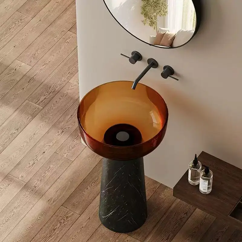 Modern Design round Translucent Crystal Resin Freestanding Bathroom Basin Polished Villa Hotel Bathroom Sinks New Design Style