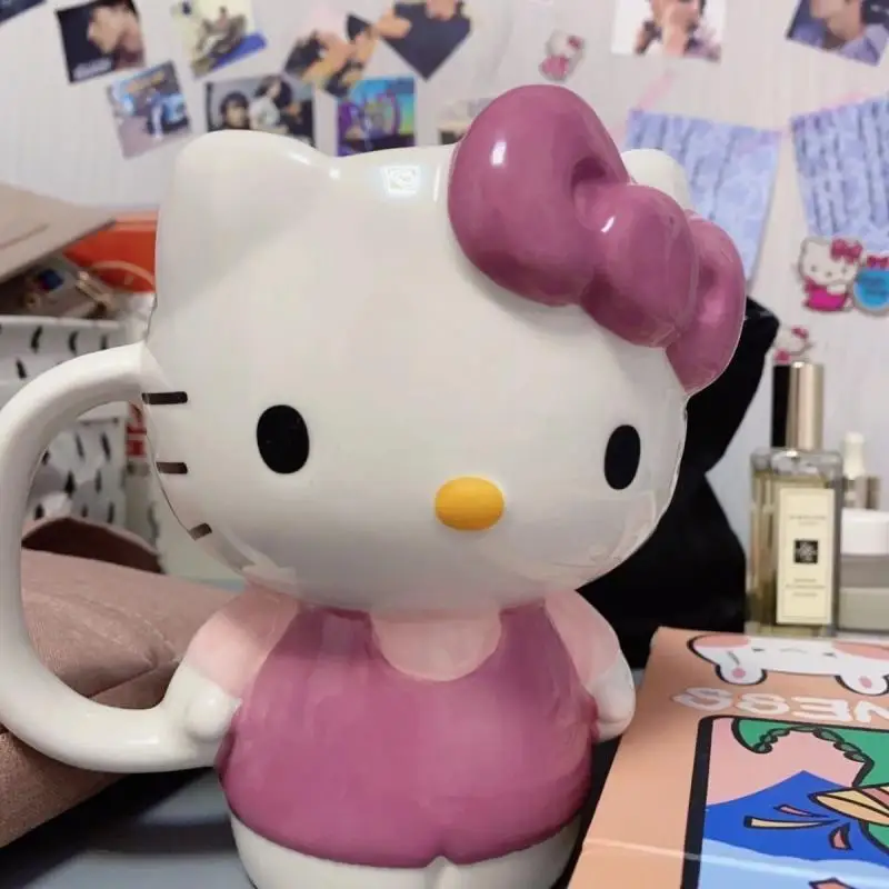 

Kawaii Cartoon 3D Hello Kitty Ceramic Mug Anime Figure Sanrio Kitty Cat Water Cup Coffee Breakfast Cup Tableware Creative Cup