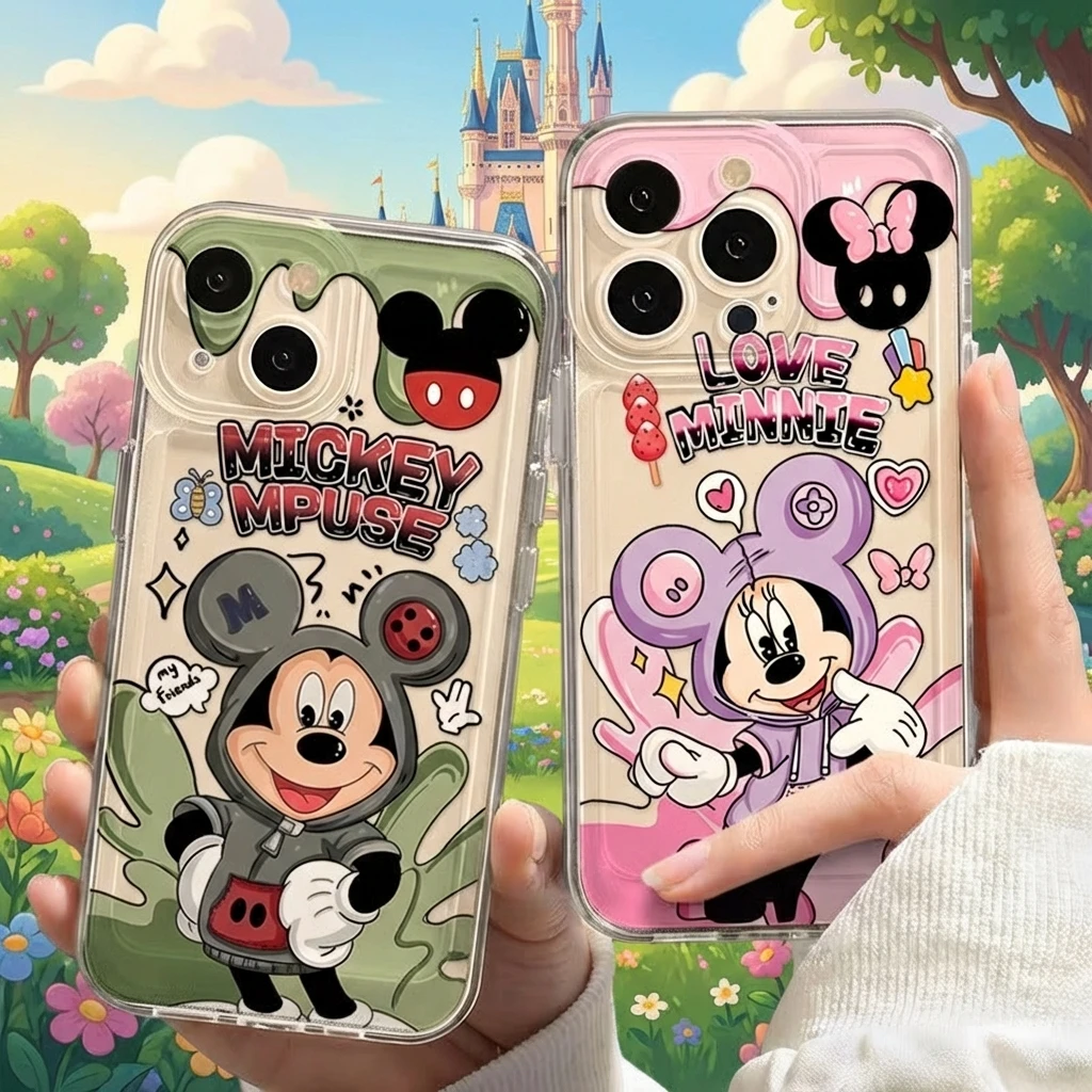 

Cartoon Mickey Minnie Transparent Soft Case for iPhone 15 Pro Max 14 13 Pro 12 Couple Phone Cover Compatible with Apple Models