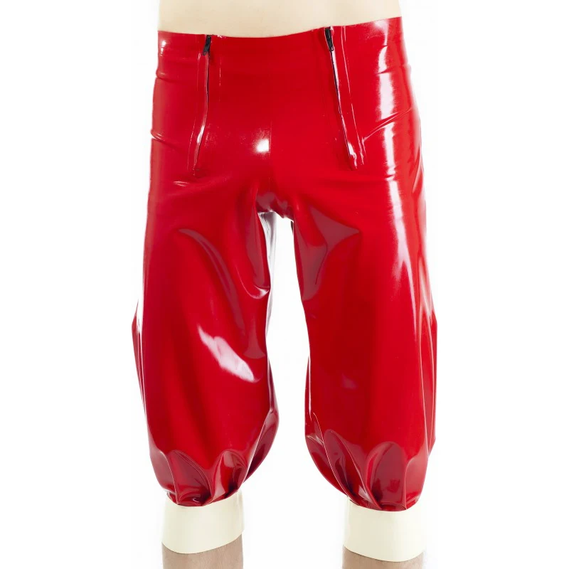 

Red And White Sexy Loosely Latex Bloomers With Zippers At Front Rubber Yoga Jogger Pants Boxer Shorts Underpants DK-0295