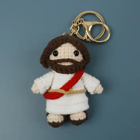 Creative Jesus Design Crochet Keychain For Couple Gift Handmaking Knitted Jesus Doll Keyrings For Bag Pendant Custom Accessories