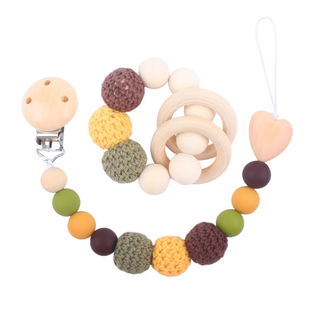 1-2pcs New Hot Baby Pacifier Clips Teethers Bracelet Babies Chain Cute Big Crochet Color Wool Ball Newborn Nipples Holder Clip