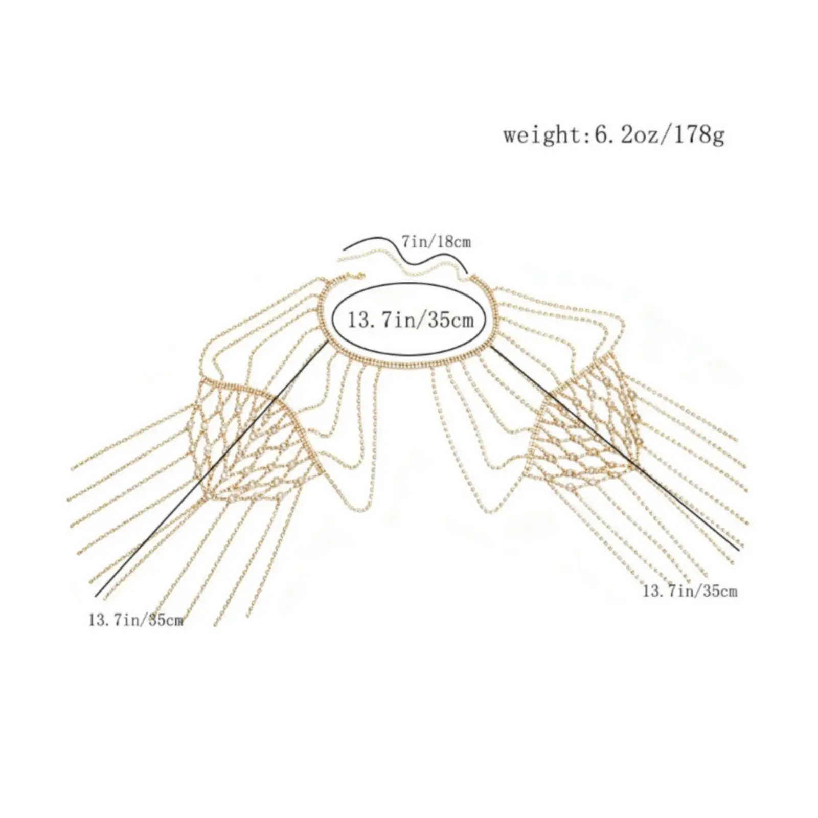 Sparkling Women Body Chain Shoulder Jewelry Alloy Stone Fringe Drapes Geometric Chain for Bridal Gown Stage Costume Party