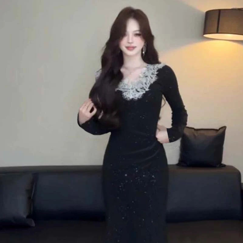 Abnehmen Effekt Gestrickte Lange Sve Blumen Kragen Dr Herbst Winter Neue Sle Hohe Taille A-Line Dr Casual Wear Polyester...