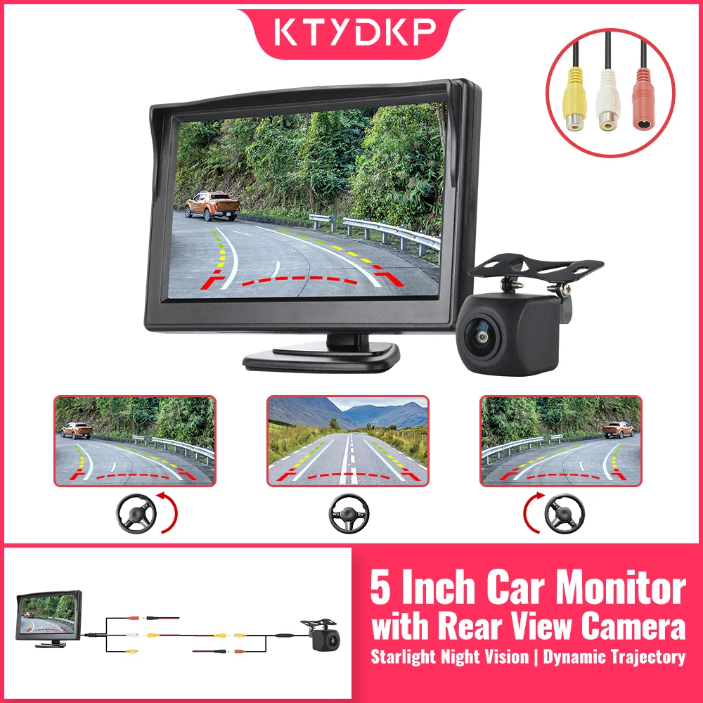 KTYDKP Car Dynamic Trajectory Rear View Camera with 5 Inch Parking Monitor for Vehicle Waterproof Reversing Camera with Screen