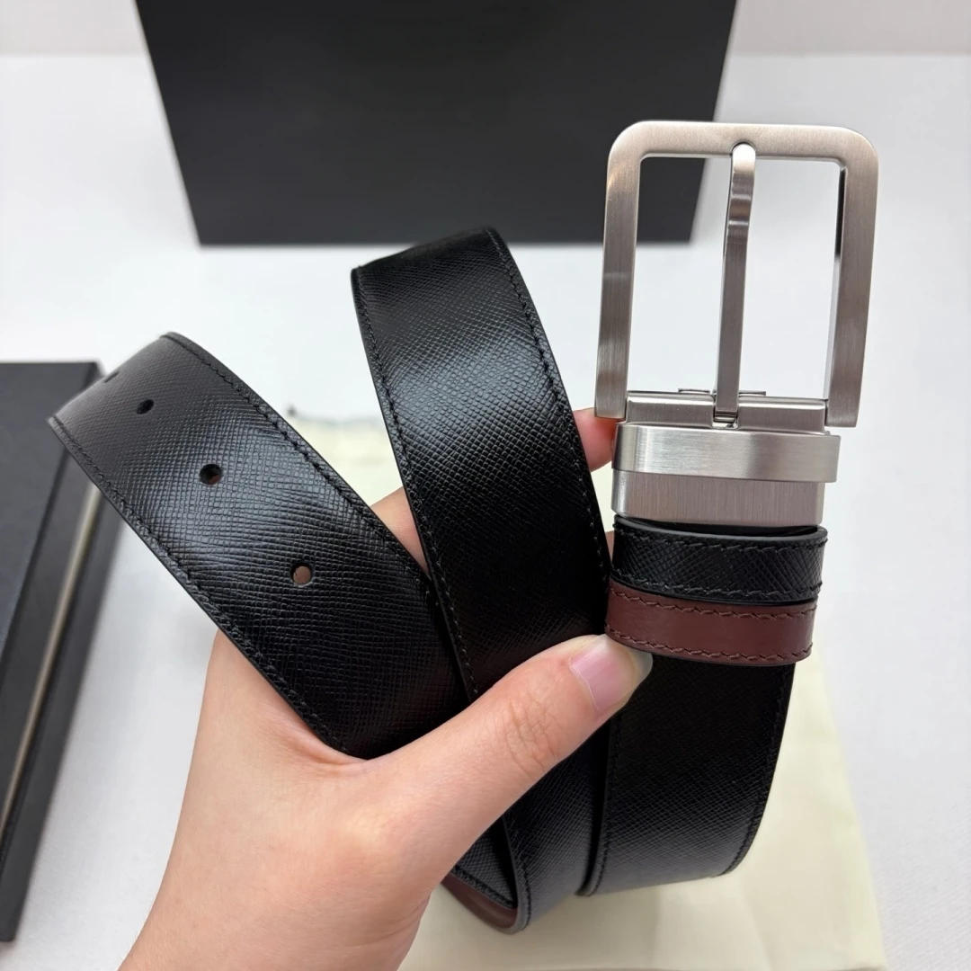 Luxury Men's Rotatable Square Pin Buckle Reversible Dual‑Sided Cross‑Grain Leather Belt Business Casual Waist Strap Holiday Gift