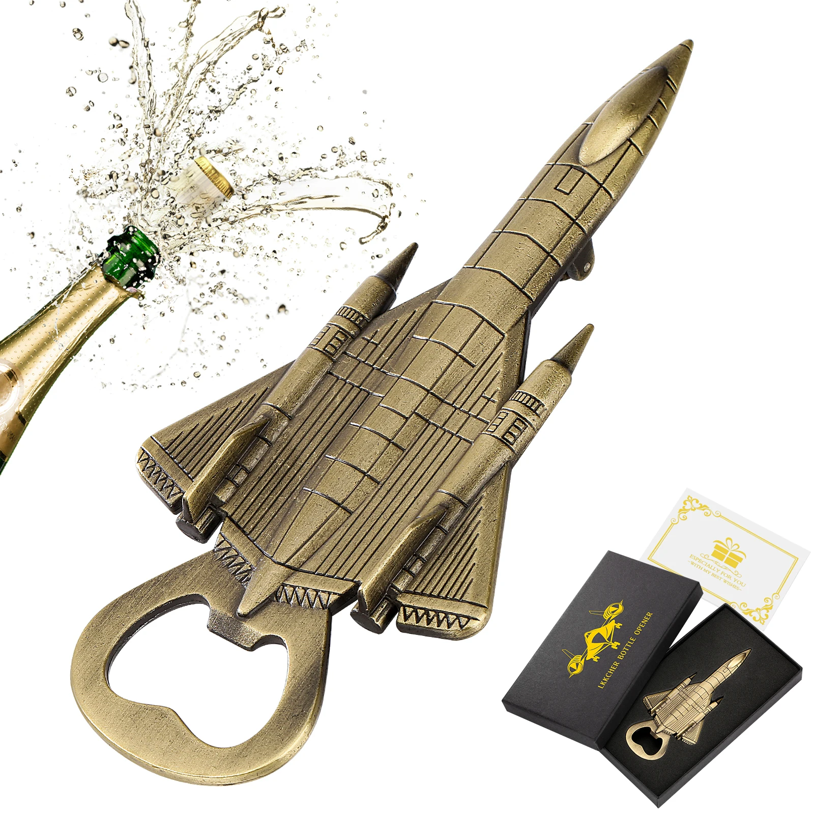 LKKCHER Airplane Shape Bottle Opener Gifts for Men Reconnaissance Aircraft for Military Fans Black/Dark Silver/Bronze Corkscrew